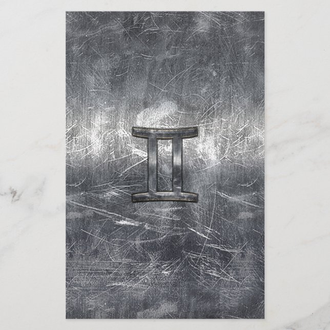 Gemini Zodiac Symbol in Grunge Distressed Style Stationery (Front)