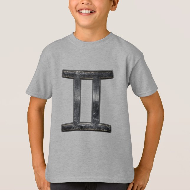 Gemini Zodiac Symbol in Grunge Distressed Style T-Shirt (Front)