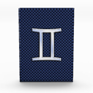 Gemini Zodiac Symbol Navy Blue Carbon Fiber Print Acrylic Award