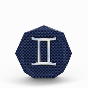 Gemini Zodiac Symbol Navy Blue Carbon Fiber Print Award