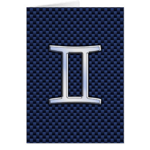 Gemini Zodiac Symbol Navy Blue Carbon Fiber Print Cards