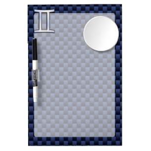 Gemini Zodiac Symbol Navy Blue Carbon Fiber Print Dry Erase Board With Mirror