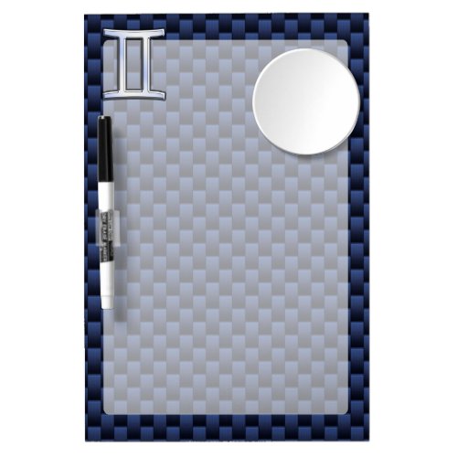 Gemini Zodiac Symbol Navy Blue Carbon Fiber Print Dry Erase Board With Mirror
