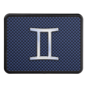 Gemini Zodiac Symbol Navy Blue Carbon Fiber Print Hitch Cover