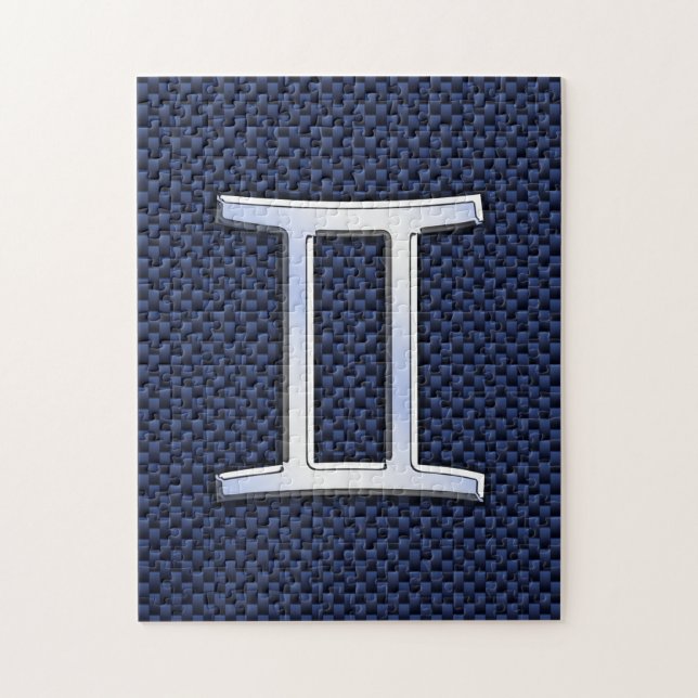 Gemini Zodiac Symbol Navy Blue Carbon Fiber Print Jigsaw Puzzle (Vertical)