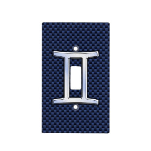 Gemini Zodiac Symbol Navy Blue Carbon Fiber Print Light Switch Cover