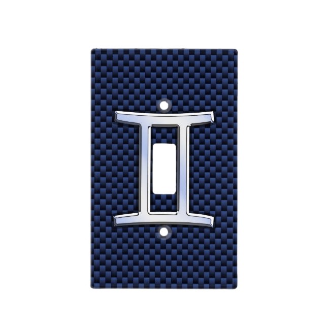 Gemini Zodiac Symbol Navy Blue Carbon Fiber Print Light Switch Cover (Front)