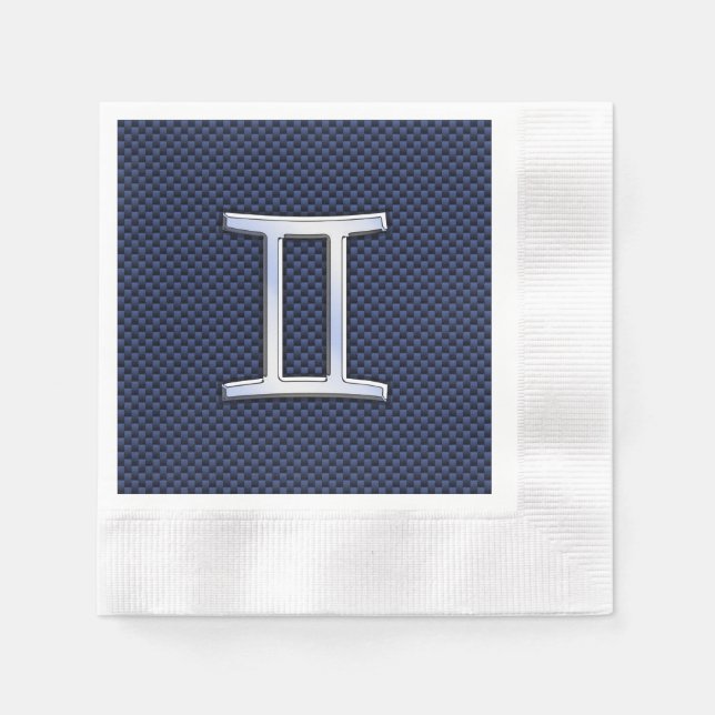 Gemini Zodiac Symbol Navy Blue Carbon Fiber Print Paper Napkins (Front)