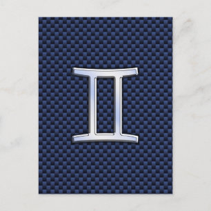 Gemini Zodiac Symbol Navy Blue Carbon Fiber Print Postcard