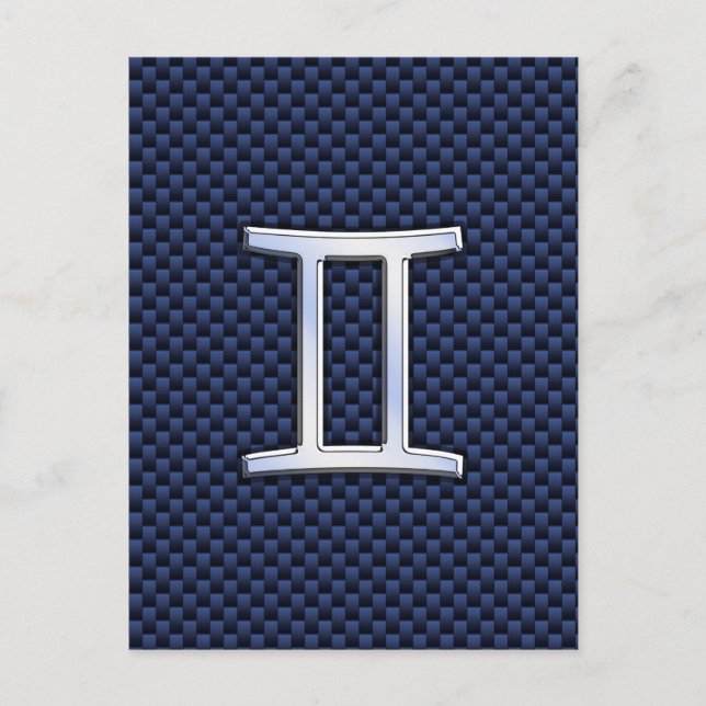 Gemini Zodiac Symbol Navy Blue Carbon Fiber Print Postcard (Front)