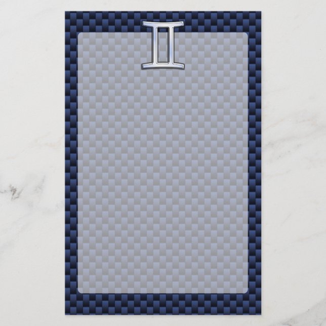 Gemini Zodiac Symbol Navy Blue Carbon Fiber Print Stationery (Front)