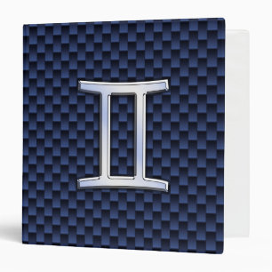 Gemini Zodiac Symbol Navy Blue Carbon Fiber Style Binder