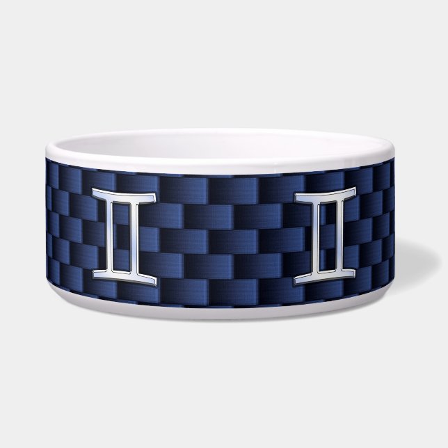Gemini Zodiac Symbol Navy Blue Carbon Fiber Style Bowl (Front)