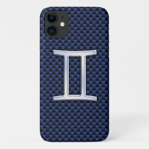 Gemini Zodiac Symbol Navy Blue Carbon Fiber Style iPhone 11 Case