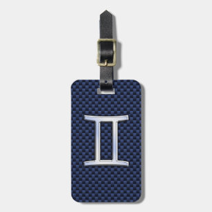 Gemini Zodiac Symbol Navy Blue Carbon Fiber Style Luggage Tag