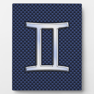 Gemini Zodiac Symbol Navy Blue Carbon Fiber Style Plaque