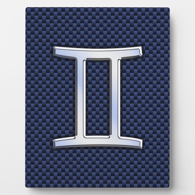 Gemini Zodiac Symbol Navy Blue Carbon Fiber Style Plaque (Front)