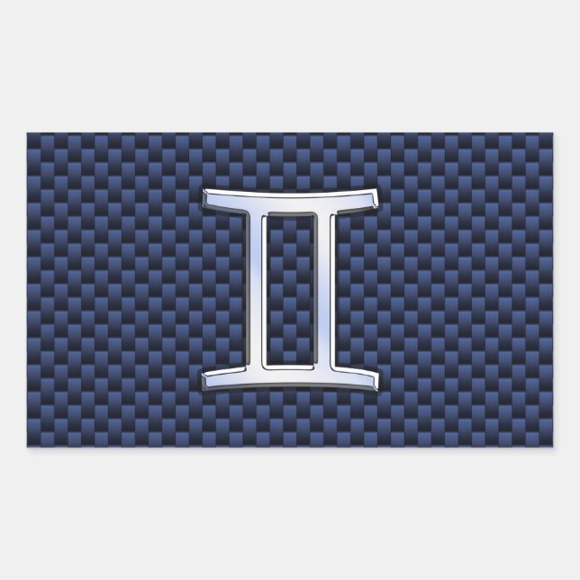 Gemini Zodiac Symbol Navy Blue Carbon Fiber Style Rectangular Sticker (Front)