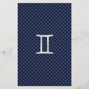 Gemini Zodiac Symbol Navy Blue Carbon Fiber Style Stationery