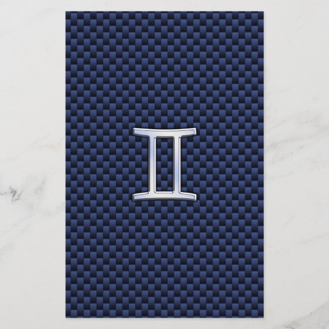Gemini Zodiac Symbol Navy Blue Carbon Fiber Style Stationery (Front)