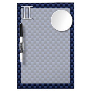 Gemini Zodiac Symbol Navy Blue Carbon Fibre Print Dry Erase Board With Mirror