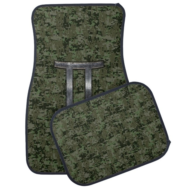 Gemini Zodiac Symbol on Green Digital Camo Car Floor Mat (Set)