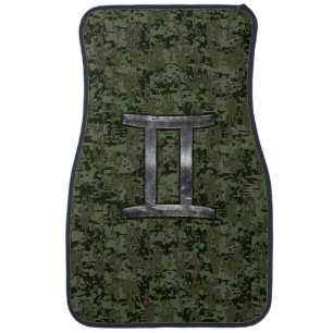 Gemini Zodiac Symbol on Green Digital Camo Car Mat