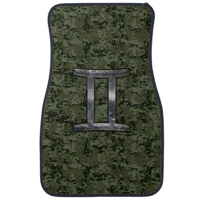 Gemini Zodiac Symbol on Green Digital Camo Car Mat (Front)
