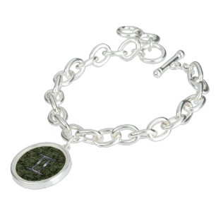 Gemini Zodiac Symbol on Green Digital Camo Charm Bracelet