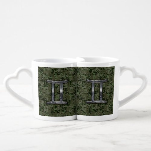 Gemini Zodiac Symbol on Green Digital Camo Coffee Mug Set