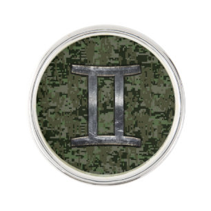 Gemini Zodiac Symbol on Green Digital Camo Lapel Pin