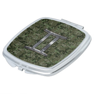 Gemini Zodiac Symbol on Green Digital Camo Makeup Mirror