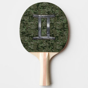 Gemini Zodiac Symbol on Green Digital Camo Ping-Pong Paddle