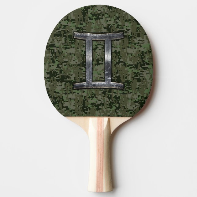 Gemini Zodiac Symbol on Green Digital Camo Ping-Pong Paddle (Front)