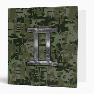 Gemini Zodiac Symbol on Green Digital Camouflage 3 Ring Binder