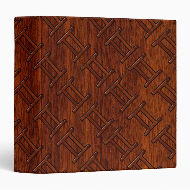 Gemini Zodiac Symbol on Mahogany like Decor 3 Ring Binder (Front/Spine)