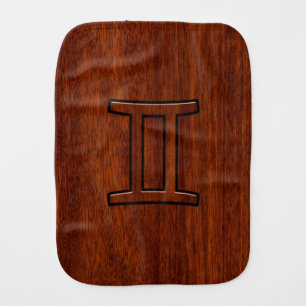 Gemini Zodiac Symbol on Mahogany like Decor Baby Burp Cloth