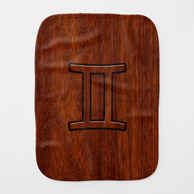 Gemini Zodiac Symbol on Mahogany like Decor Baby Burp Cloth (Front)