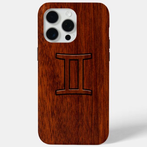 Gemini Zodiac Symbol on Mahogany like Decor iPhone 15 Pro Max Case