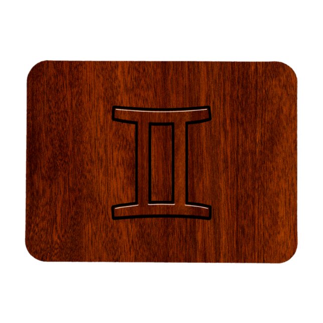 Gemini Zodiac Symbol on Mahogany like Decor Magnet (Horizontal)