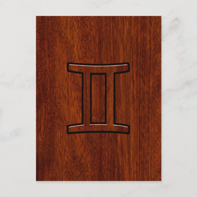 Gemini Zodiac Symbol on Mahogany like Decor Postcard (Front)