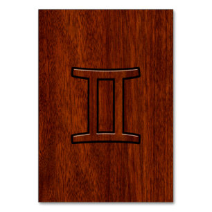 Gemini Zodiac Symbol on Mahogany like Decor Table Number