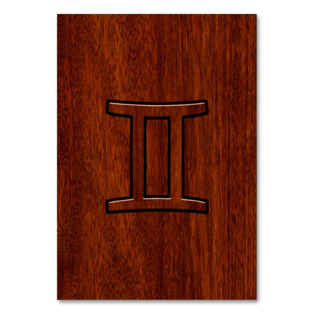 Gemini Zodiac Symbol on Mahogany like Decor Table Number (Front)