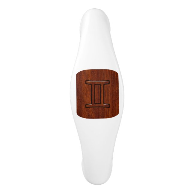 Gemini Zodiac Symbol on Mahogany like print Ceramic Cabinet Pull (Front)