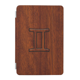 Gemini Zodiac Symbol on Mahogany like print iPad Mini Cover