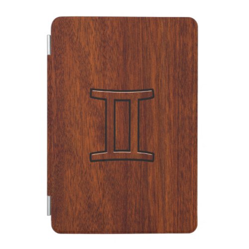 Gemini Zodiac Symbol on Mahogany like print iPad Mini Cover