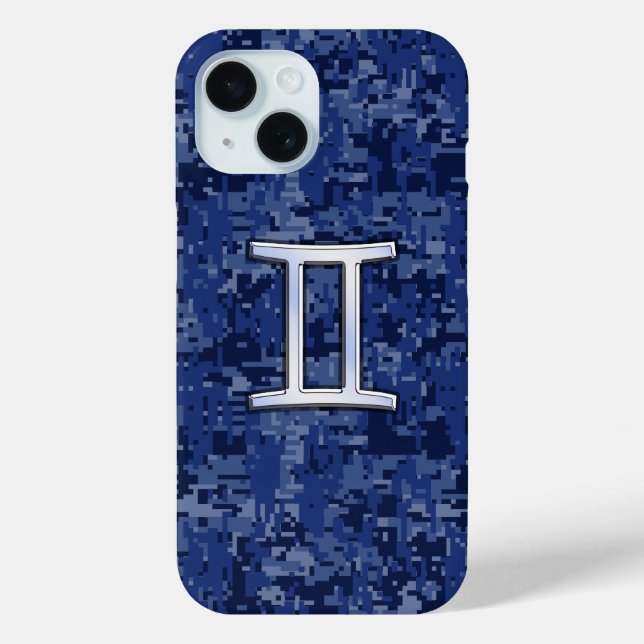 Gemini Zodiac Symbol on Navy Blue Camo Case-Mate iPhone Case (Back)