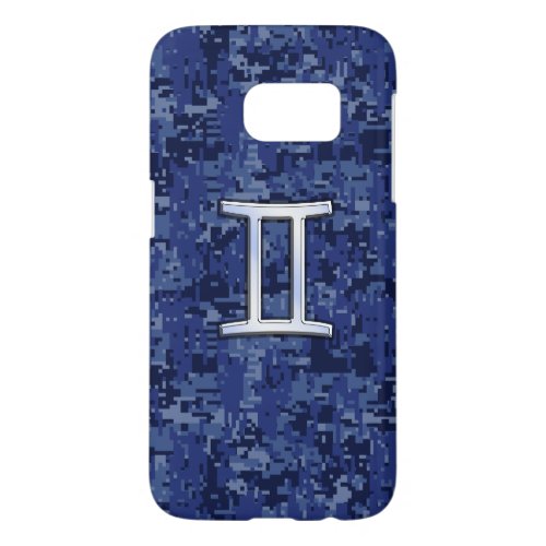 Gemini Zodiac Symbol on Navy Blue Camo Samsung Galaxy S7 Case