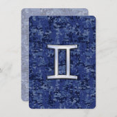 Gemini Zodiac Symbol on Navy Blue Digital Camo (Front/Back)