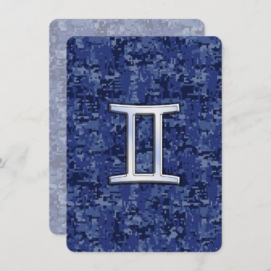 Gemini Zodiac Symbol on Navy Blue Digital Camo (Front/Back)